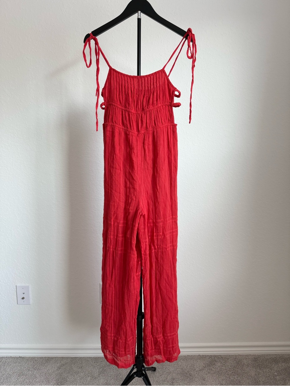 Urban Outfitters Red Smocked Waist Jumpsuit